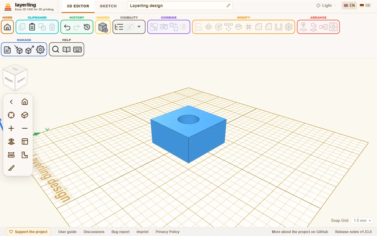 The result: a cube with a bore.